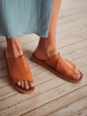 Bueno Tan Leather Crossover Slide Mules